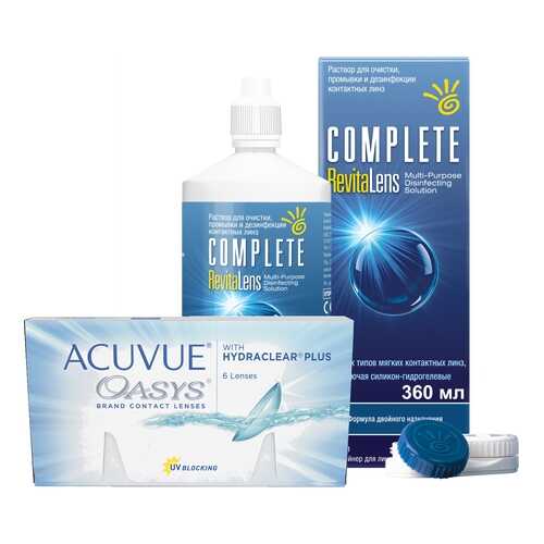 Контактные линзы Acuvue Oasys 6 линз R 8.4 -2.50 + Раствор Complete RevitaLens 360 мл в Горздрав